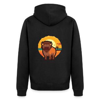 Bison Drôle de dessin animé Kawaii Beach Illustration - Veste à capuche bio Premium Unisexe - noir - Dos - Nico (187cm)