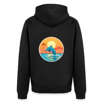 Delfin Lustige Karikatur Kawaii Strand Illustration - Unisex Premium Bio Zip Hoodie - Schwarz - Hinten - Nico (187cm)