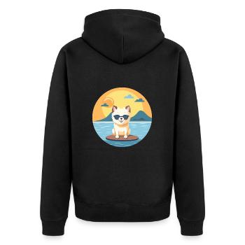 Hund lustige Karikatur Kawaii Strand Illustration - Unisex Premium Bio Zip Hoodie - Schwarz - Hinten - Nico (187cm)