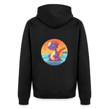Drache lustige Karikatur Kawaii Strand Illustration - Unisex Premium Bio Zip Hoodie - Schwarz - Hinten - Nico (187cm)