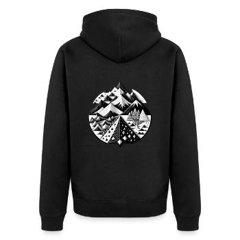 Collage Modern-Stil/ Berglandschaft - Unisex Premium Bio Zip Hoodie - Schwarz - Hinten - Nico (187cm)