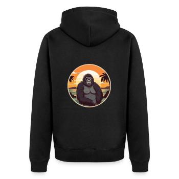 Gorilla Funny Cartoon Kawaii Beach Illustration - Unisex Premium Organic Zip Hoodie - black - Back - Nico (187cm)