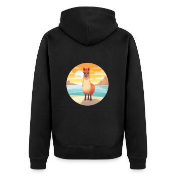 Llama Funny Cartoon Kawaii Beach Illustration - Unisex Premium Organic Zip Hoodie - black - Back - Nico (187cm)