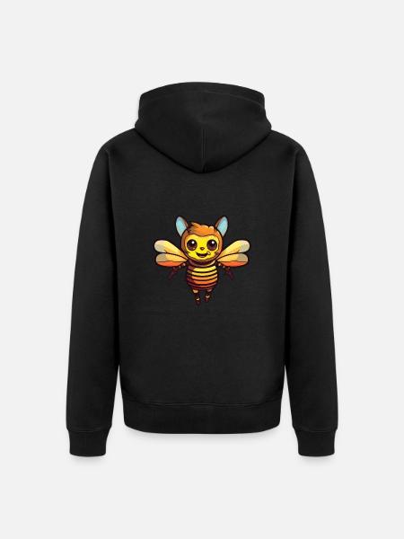Bee Funny Cartoon Kawaii Beach Illustration - Veste à capuche bio Premium Unisexe - noir