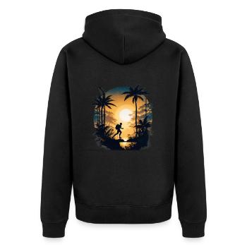 Adventurous - hikers under palm trees - Unisex Premium Organic Zip Hoodie - black - Back - Nico (187cm)