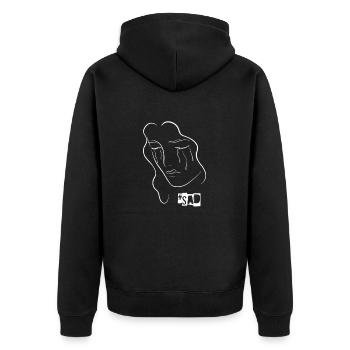 Traurig Traurig - Unisex Premium Bio Zip Hoodie - Schwarz - Hinten - Nico (187cm)