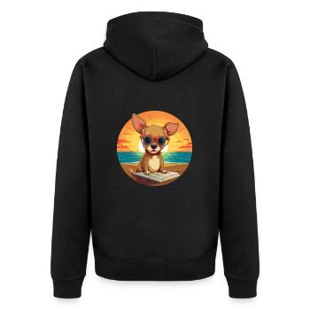 Chihuahua Chien Mignon Drôle Dessin Animé Kawaii Livre Plage - Veste à capuche bio Premium Unisexe - noir - Dos - Nico (187cm)