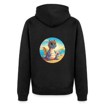 Drache Niedlich Lustige Karikatur Kawaii Buch Strand - Unisex Premium Bio Zip Hoodie - Schwarz - Hinten - Nico (187cm)