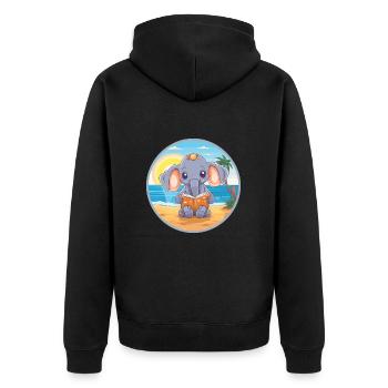 Elefant Niedlich Lustige Karikatur Kawaii Buch Strand - Unisex Premium Bio Zip Hoodie - Schwarz - Hinten - Nico (187cm)