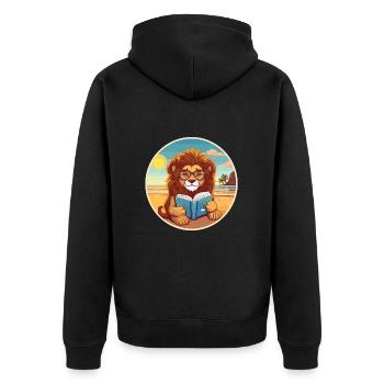 Löwe Niedliche Lustige Karikatur Kawaii Buch Strand - Unisex Premium Bio Zip Hoodie - Schwarz - Hinten - Nico (187cm)