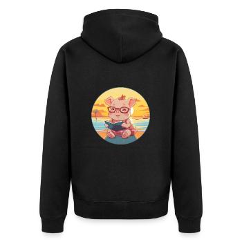 Cochon Mignon Drôle Dessin Animé Kawaii Livre Plage - Veste à capuche bio Premium Unisexe - noir - Dos - Nico (187cm)