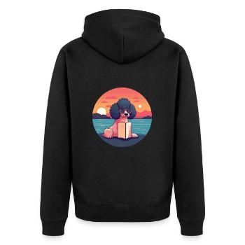 Pudel Niedlich Lustige Karikatur Kawaii Buch Strand - Unisex Premium Bio Zip Hoodie - Schwarz - Hinten - Nico (187cm)