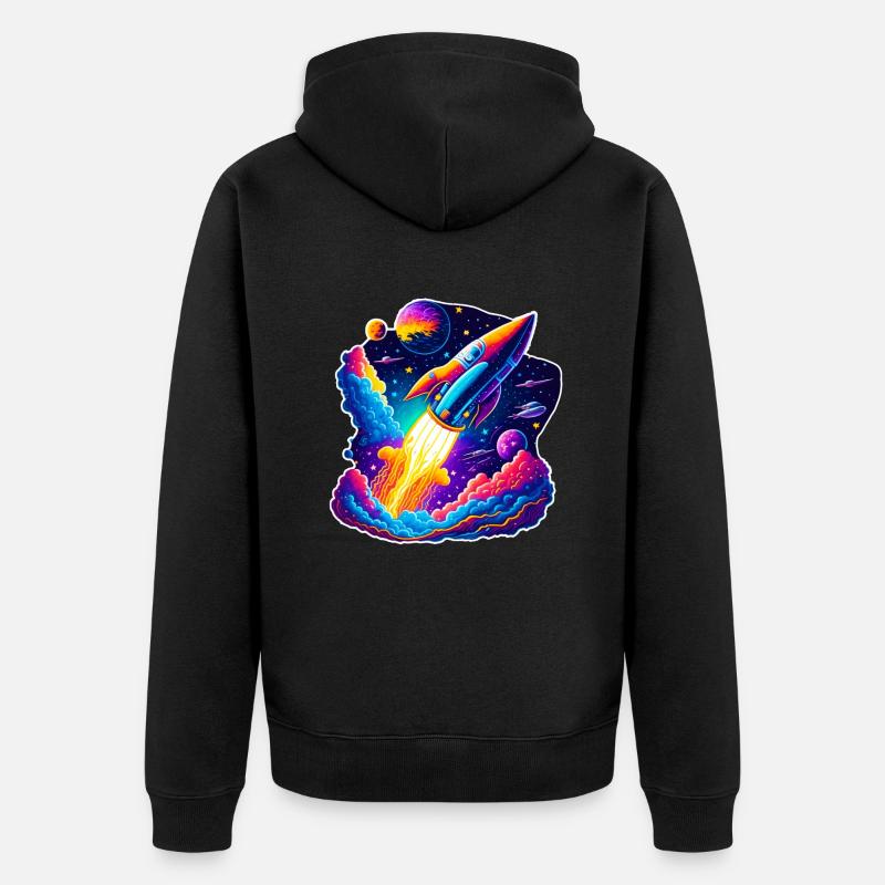 Space View / Rocket - Unisex Premium Bio Zip Hoodie - Schwarz
