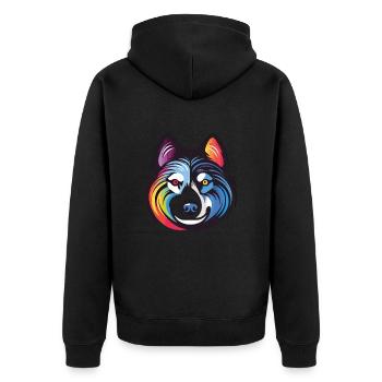 Husky Colorful Watercolor Animal Pet Illustration - Unisex Premium Organic Zip Hoodie - black - Back - Nico (187cm)