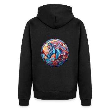 Pferd buntes Aquarell Tier Haustier Illustration - Unisex Premium Bio Zip Hoodie - Schwarz - Hinten - Nico (187cm)