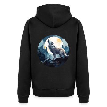 Ein Wolf, der unter dem Vollmond heult - Unisex Premium Bio Zip Hoodie - Schwarz - Hinten - Nico (187cm)