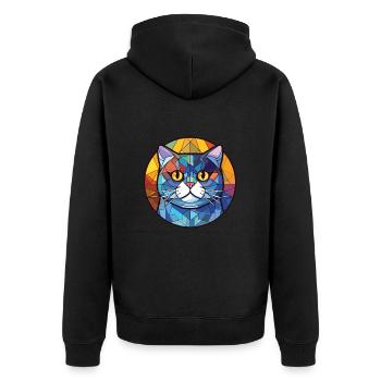 Britisch Kurzhaar Katze Bunte Aquarell-Karikatur - Unisex Premium Bio Zip Hoodie - Schwarz - Hinten - Nico (187cm)
