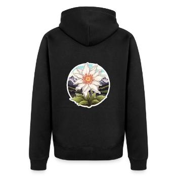 Edelweiß Blume Pflanze Berge - Unisex Premium Bio Zip Hoodie - Schwarz - Hinten - Nico (187cm)