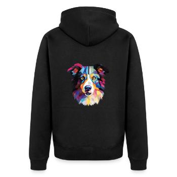 Border Collie Hunderasse Aquarell Illustration - Unisex Premium Bio Zip Hoodie - Schwarz - Hinten - Nico (187cm)