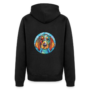 Cao da Serra de Aires Hunderasse Aquarellglas - Unisex Premium Bio Zip Hoodie - Schwarz - Hinten - Nico (187cm)