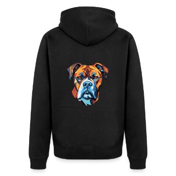 Bull Boxer Hund Rasse Aquarell Glas Illustration - Unisex Premium Bio Zip Hoodie - Schwarz - Hinten - Nico (187cm)