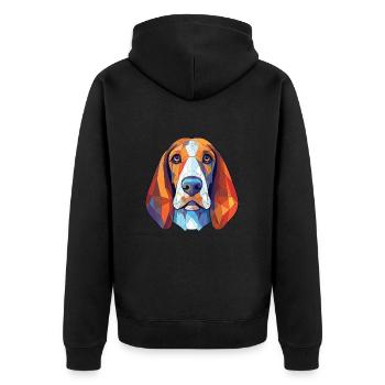 Blue Gascony Basset Dog Breed Colorful Watercolor - Unisex Premium Organic Zip Hoodie - black - Back - Nico (187cm)