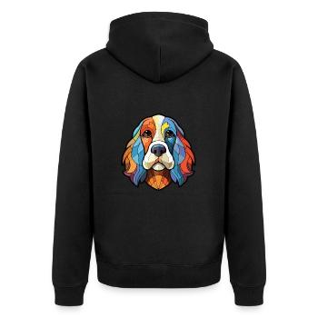 Brikett Griffon Vendeen Hunderasse Aquarellglas - Unisex Premium Bio Zip Hoodie - Schwarz - Hinten - Nico (187cm)