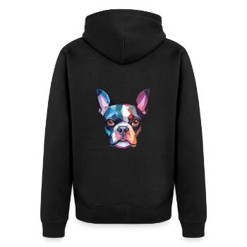 Boston Terrier Hunderasse Aquarell Illustration - Unisex Premium Bio Zip Hoodie - Schwarz - Hinten - Nico (187cm)
