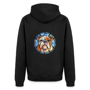 Bulldogge Hund Rasse Bunte Aquarell Illustration - Unisex Premium Bio Zip Hoodie - Schwarz - Hinten - Nico (187cm)