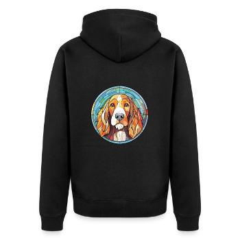 Deutsch Drahthaar Vorstehhund Rasse Aquarell - Unisex Premium Bio Zip Hoodie - Schwarz - Hinten - Nico (187cm)