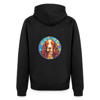 Amerikanischer Wasserspaniel Hunderasse Aquarellglas - Unisex Premium Bio Zip Hoodie - Schwarz - Hinten - Nico (187cm)