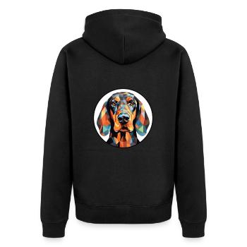 Schwarz und Tan Coonhound Hunderasse Aquarellglas - Unisex Premium Bio Zip Hoodie - Schwarz - Hinten - Nico (187cm)