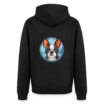 Boston Terrier Hunderasse Aquarell Illustration - Unisex Premium Bio Zip Hoodie - Schwarz - Hinten - Nico (187cm)