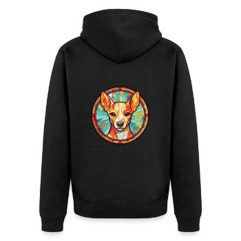 Portugiesische Podengo Pequeno Hunderasse Aquarell - Unisex Premium Bio Zip Hoodie - Schwarz - Hinten - Nico (187cm)