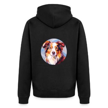 Miniatur American Shepherd Hunderasse Aquarell - Unisex Premium Bio Zip Hoodie - Schwarz - Hinten - Nico (187cm)