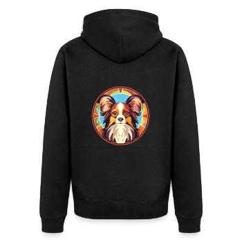 Illustration sur verre aquarelle de race de chien Papillon - Veste à capuche bio Premium Unisexe - noir - Dos - Nico (187cm)