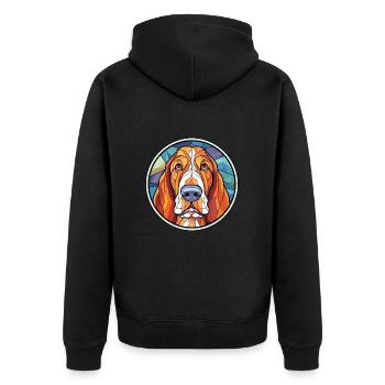 Basset Artesien Normand Dog Breed Watercolor Glass - Unisex Premium Organic Zip Hoodie - black - Back - Nico (187cm)