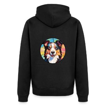 Border Collie Hunderasse Aquarell Illustration - Unisex Premium Bio Zip Hoodie - Schwarz - Hinten - Nico (187cm)