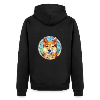 Jindo Dog Breed Colorful Watercolor Illustration - Unisex Premium Organic Zip Hoodie - black - Back - Nico (187cm)