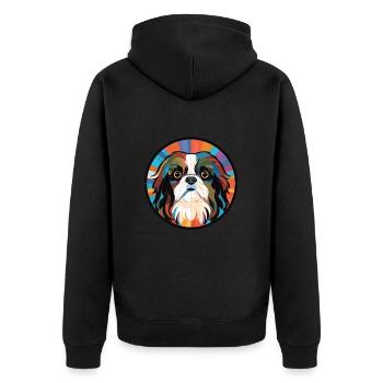 Japanische Kinn-Hunderasse Aquarell-Illustration - Unisex Premium Bio Zip Hoodie - Schwarz - Hinten - Nico (187cm)