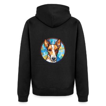 Glatte Foxterrier-Hunderasse buntes Aquarell - Unisex Premium Bio Zip Hoodie - Schwarz - Hinten - Nico (187cm)