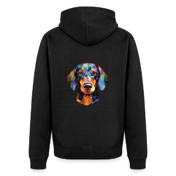 Miniatur Dackel Hunderasse buntes Aquarell - Unisex Premium Bio Zip Hoodie - Schwarz - Hinten - Nico (187cm)
