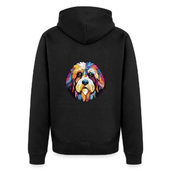 Tibet Terrier Hunderasse Aquarell Illustration - Unisex Premium Bio Zip Hoodie - Schwarz - Hinten - Nico (187cm)