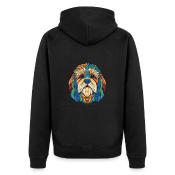 Tibetische Kyi Apso Hunderasse Aquarell Illustration - Unisex Premium Bio Zip Hoodie - Schwarz - Hinten - Nico (187cm)