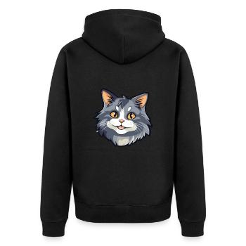 Kurilian Bobtail Katze Karikatur Aquarell Clipart - Unisex Premium Bio Zip Hoodie - Schwarz - Hinten - Nico (187cm)