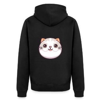Schottische Falte Kurzhaar Katze Karikatur Aquarell Kunst - Unisex Premium Bio Zip Hoodie - Schwarz - Hinten - Nico (187cm)