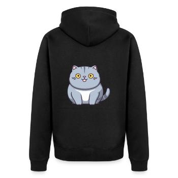 Britisch Kurzhaar Katze Karikatur Aquarell Clipart - Unisex Premium Bio Zip Hoodie - Schwarz - Hinten - Nico (187cm)