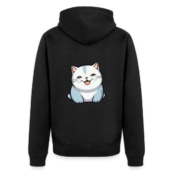 Britische Falte Kurzhaar Katze Karikatur Aquarell Kunst - Unisex Premium Bio Zip Hoodie - Schwarz - Hinten - Nico (187cm)