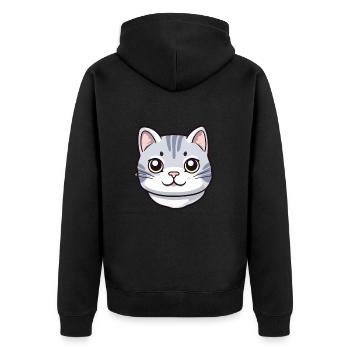 Amerikanisch Kurzhaar Katze Karikatur Aquarell Clipart - Unisex Premium Bio Zip Hoodie - Schwarz - Hinten - Nico (187cm)