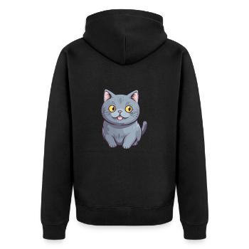British Shorthair chat Cartoon aquarelle Clipart - Veste à capuche bio Premium Unisexe - noir - Dos - Nico (187cm)